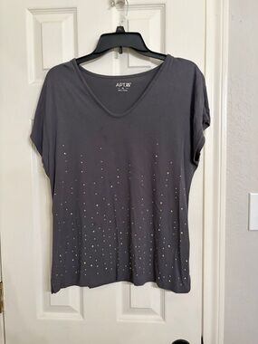 Apt. 9 Charcoal V-Neck Short Sleeve Tee with Metallic Studs